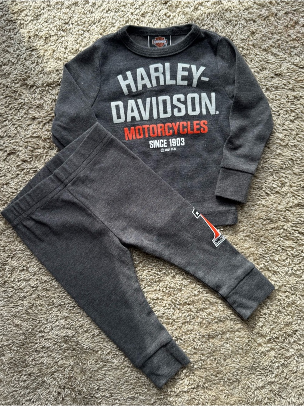 Harley-Davidson Official 2pc Outfit Set 3-6M Gray Logo Top + Joggers